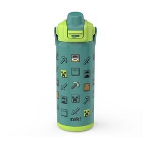 Zak Designs 20oz Minecraft Kids StrawWater Bottle, Stainless Steel